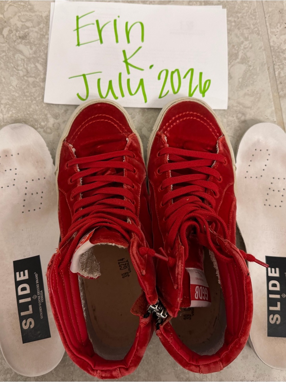 Golden Goose Red High-Top Sneakers with Side Zipper